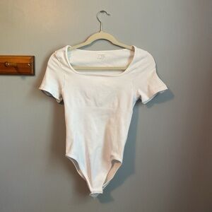 OQQ White Ribbed Bodysuit